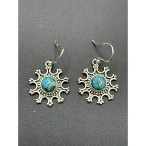 New Condition Sterling Silver Copper Turquoise Dangle Earrings